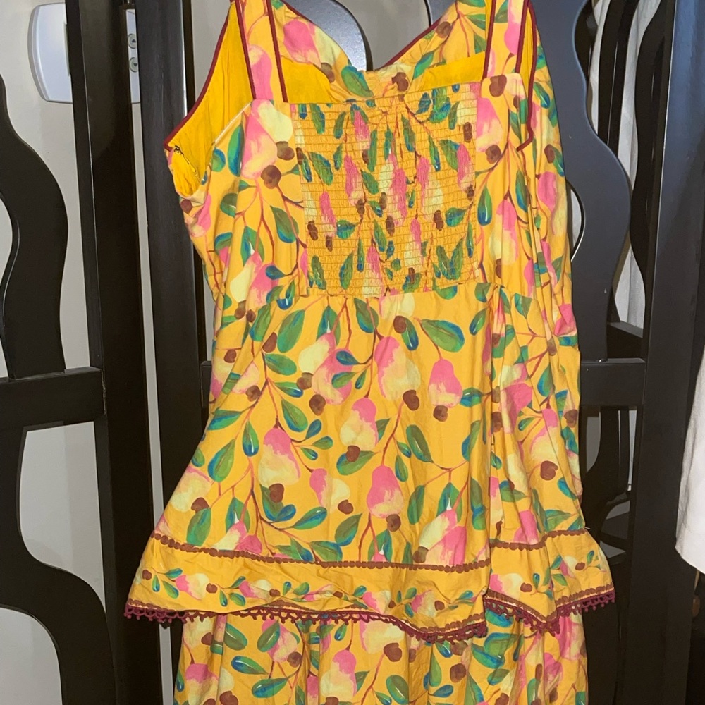 New Sundress 3 tier yellow multi color strap dress size XL
